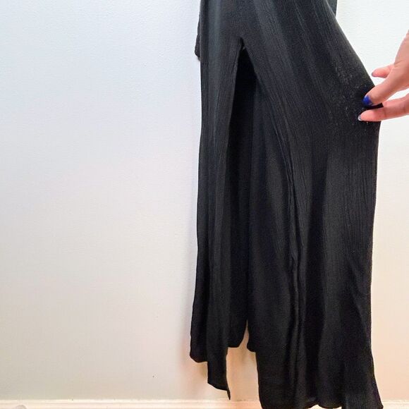 Rokoko Black Strappy Flowy Sleeveless Maxi Dress Sexy Side Slits Open Back LBD S - Picture 5 of 13